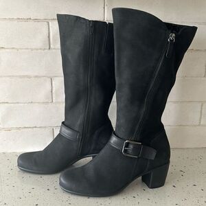 Ecco Women’s Black Leather Tall/Mid Calf Zip Close Regular/Wide Calf Boots Sz 39